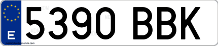 Ejemplo de matrícula de coche ordinaria 5390 BBK