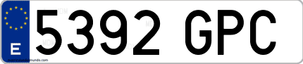 Ejemplo de matrícula de coche ordinaria 5392 GPC