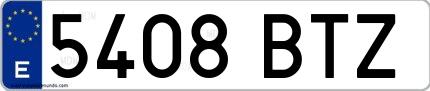 Ejemplo de matrícula española 5408 BTZ