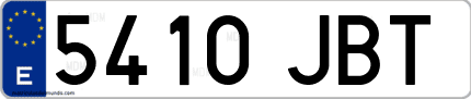 Ejemplo de matrícula de coche ordinaria 5410 JBT
