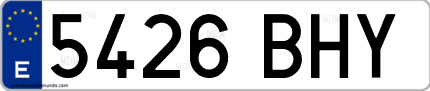 Ejemplo de matrícula de coche ordinaria 5426 BHY