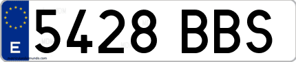 Ejemplo de matrícula de coche ordinaria 5428 BBS
