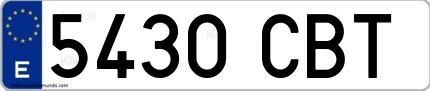 Ejemplo de matrícula española 5430 CBT