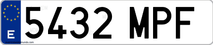 Ejemplo de matrícula de coche ordinaria 5432 MPF