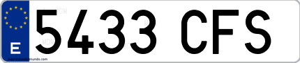 Ejemplo de matrícula de coche ordinaria 5433 CFS