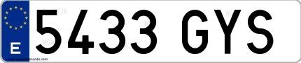 Ejemplo de matrícula española 5433 GYS