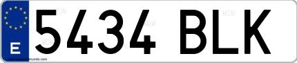 Ejemplo de matrícula española 5434 BLK