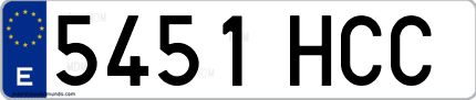 Ejemplo de matrícula de coche ordinaria 5451 HCC