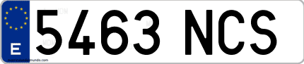 Ejemplo de matrícula de coche ordinaria 5463 NCS