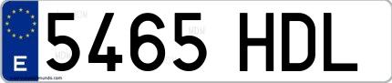 Ejemplo de matrícula española 5465 HDL
