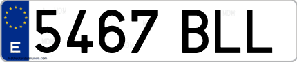 Ejemplo de matrícula de coche ordinaria 5467 BLL
