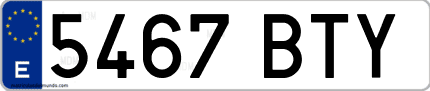 Ejemplo de matrícula de coche ordinaria 5467 BTY