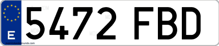 Ejemplo de matrícula de coche ordinaria 5472 FBD