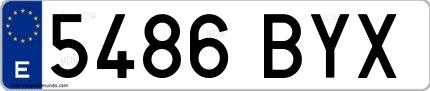 Ejemplo de matrícula española 5486 BYX