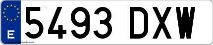 Ejemplo de matrícula española 5493 DXW