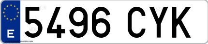 Ejemplo de matrícula de coche ordinaria 5496 CYK
