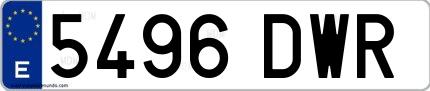 Ejemplo de matrícula española 5496 DWR