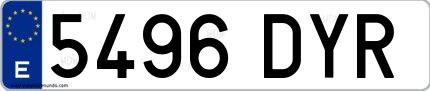 Ejemplo de matrícula española 5496 DYR