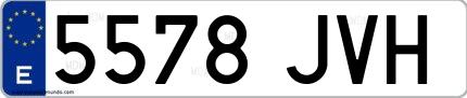 Ejemplo de matrícula española 5578 JVH