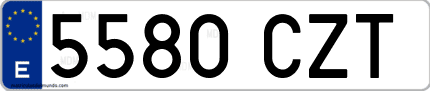 Ejemplo de matrícula de coche ordinaria 5580 CZT