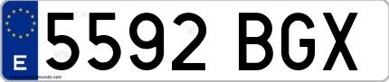 Ejemplo de matrícula española 5592 BGX