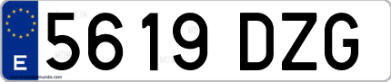 Ejemplo de matrícula de coche ordinaria 5619 DZG