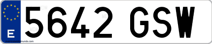 Ejemplo de matrícula de coche ordinaria 5642 GSW