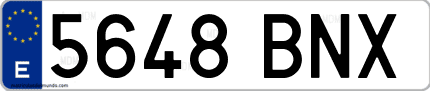 Ejemplo de matrícula de coche ordinaria 5648 BNX