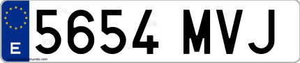 Ejemplo de matrícula de coche ordinaria 5654 MVJ