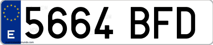 Ejemplo de matrícula de coche ordinaria 5664 BFD