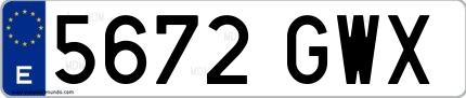Ejemplo de matrícula española 5672 GWX