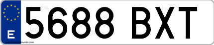 Ejemplo de matrícula de coche ordinaria 5688 BXT