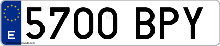Ejemplo de matrícula de coche ordinaria 5700 BPY