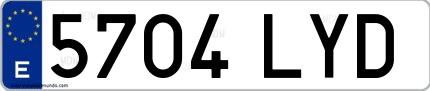 Ejemplo de matrícula española 5704 LYD