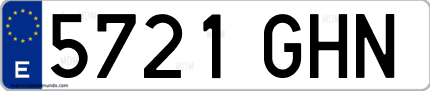 Ejemplo de matrícula de coche ordinaria 5721 GHN