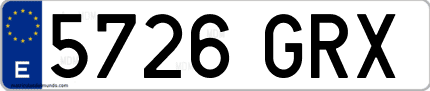 Ejemplo de matrícula de coche ordinaria 5726 GRX
