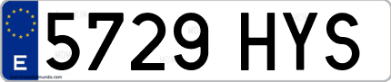 Ejemplo de matrícula de coche ordinaria 5729 HYS