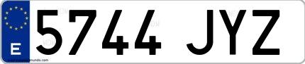 Ejemplo de matrícula española 5744 JYZ
