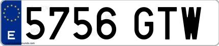 Ejemplo de matrícula española 5756 GTW