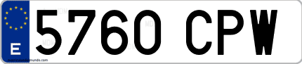 Ejemplo de matrícula de coche ordinaria 5760 CPW