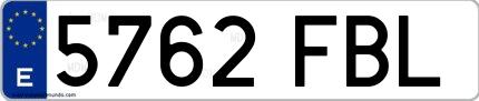 Ejemplo de matrícula española 5762 FBL