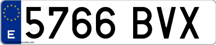 Ejemplo de matrícula de coche ordinaria 5766 BVX