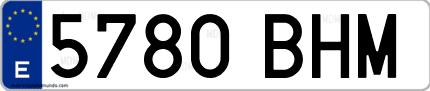 Ejemplo de matrícula de coche ordinaria 5780 BHM