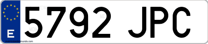 Ejemplo de matrícula de coche ordinaria 5792 JPC