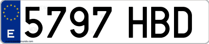 Ejemplo de matrícula de coche ordinaria 5797 HBD