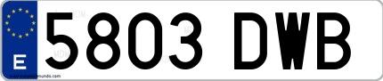 Ejemplo de matrícula española 5803 DWB