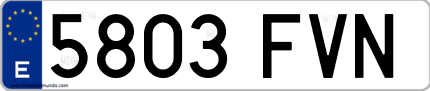 Ejemplo de matrícula de coche ordinaria 5803 FVN