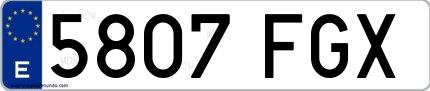 Ejemplo de matrícula española 5807 FGX