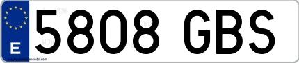 Ejemplo de matrícula española 5808 GBS