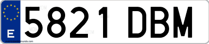 Ejemplo de matrícula de coche ordinaria 5821 DBM